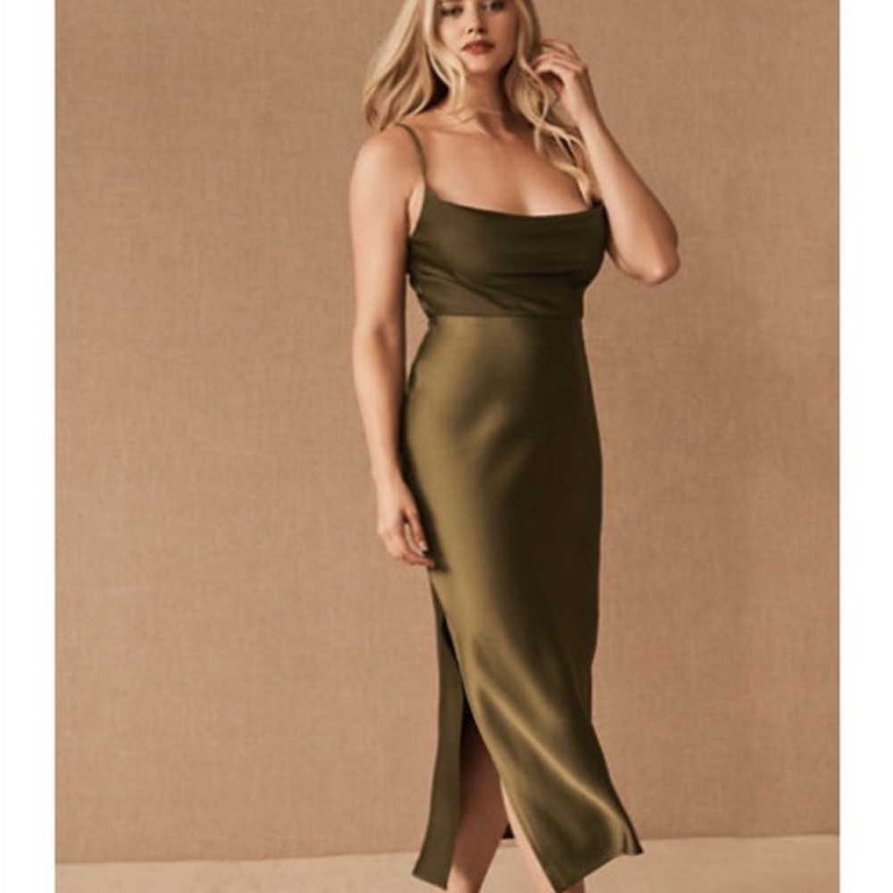 BHLDN Cali Satin Charmeuse Midi Dress (Olive)